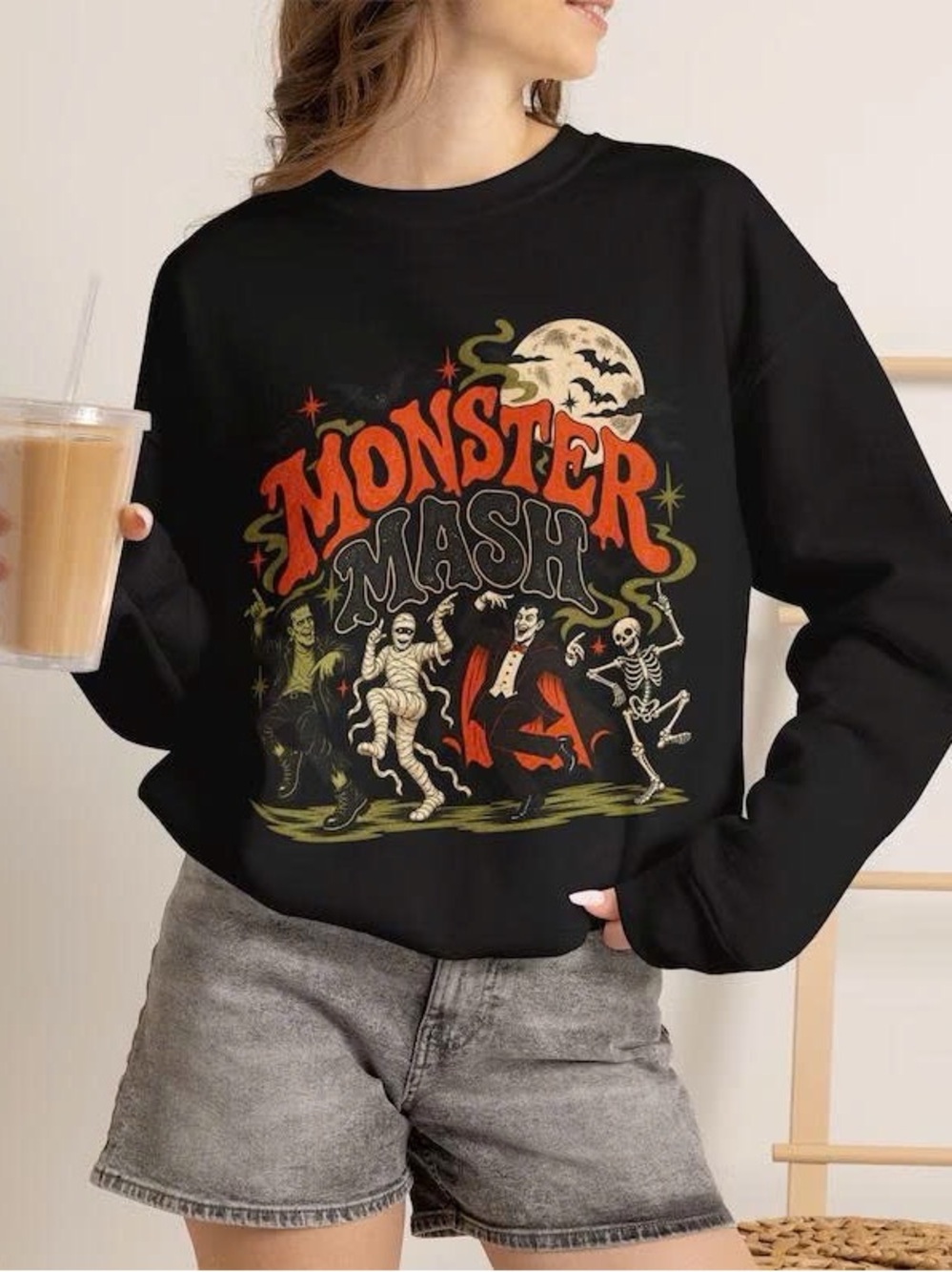 Black Monster Mash Graphic Crewneck Sweatshirt